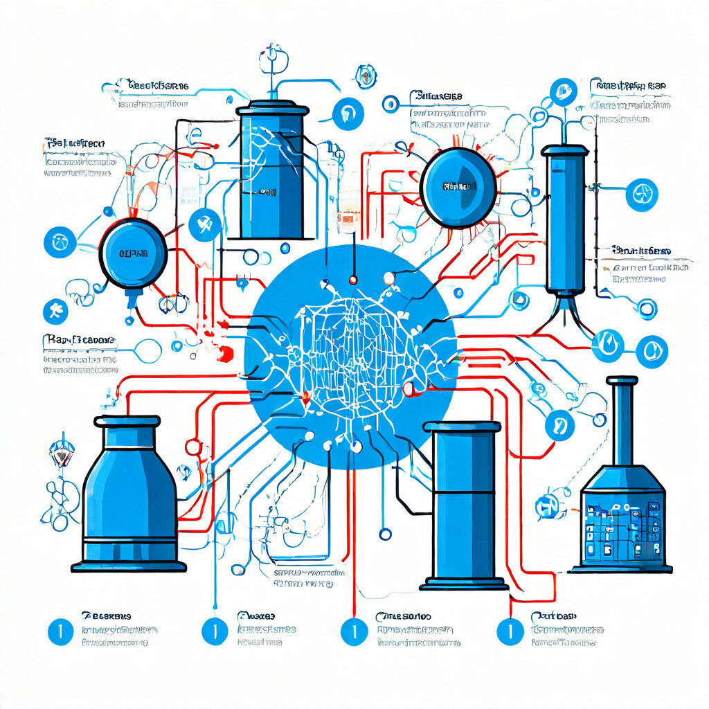 알록달록하고 엉킨 선들이 깔때기 필터를 통과하여 단색의 직선으로 정렬되는 모습이다.