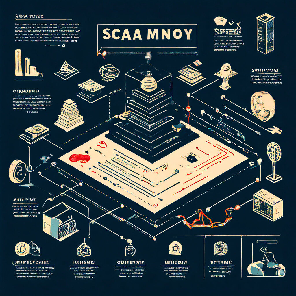 점점 더 많은 돈을 요구하는 사기의 전형적인 패턴과 과정을 보여주는 그림
