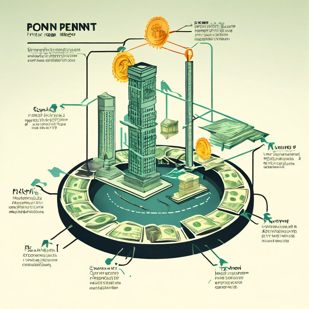 신규 투자금으로 기존 투자자에게 수익을 지급하는 폰지 사기의 핵심 원리를 설명하는 도표.