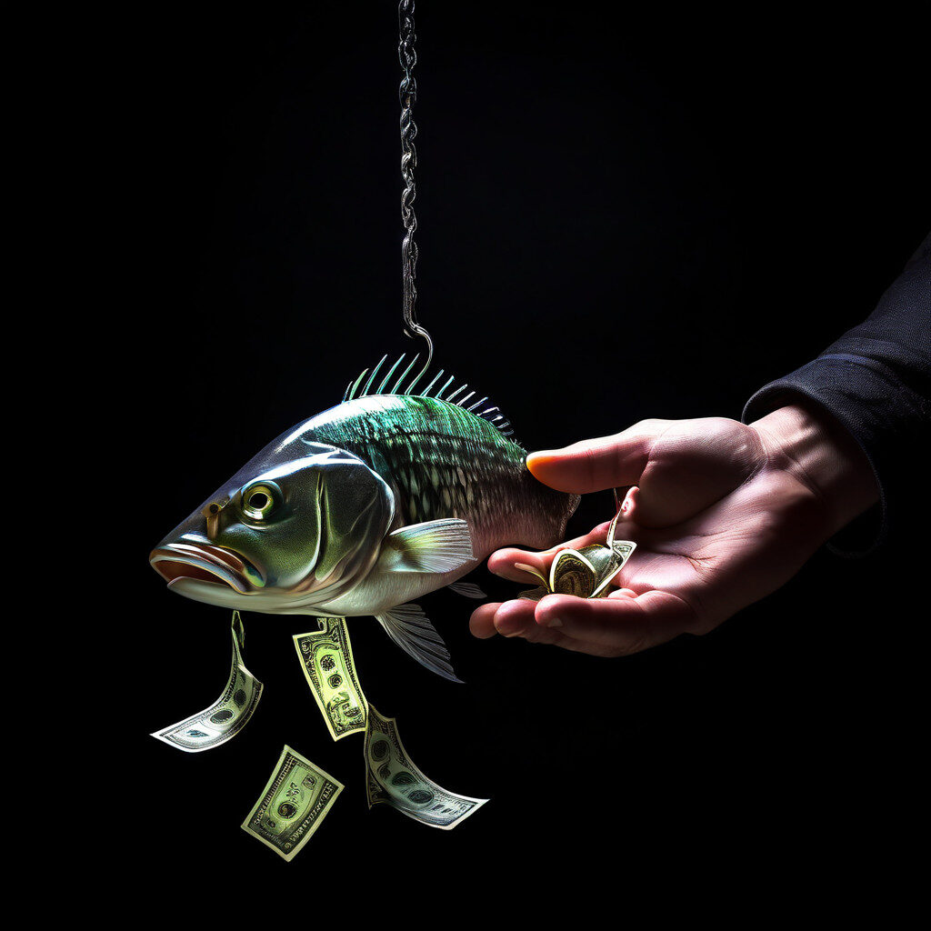 쉬운 돈의 유혹이라는 심리적 함정에 빠지는 순간을 묘사하는 이미지.