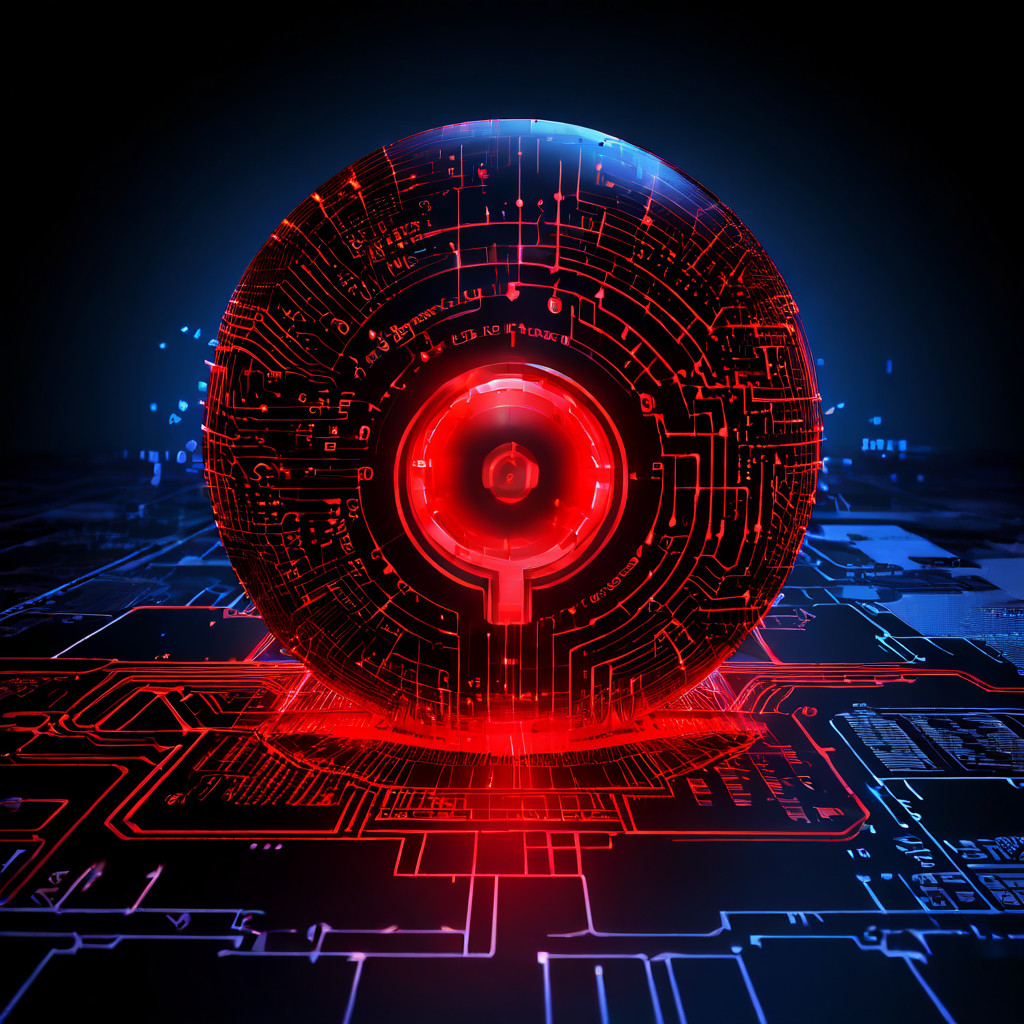 해킹 공격의 원인이 된 디지털 보안 시스템의 기술 설계도를 보여주는 이미지로, 붉게 표시된 부분이 시스템의 치명적인 보안 취약점을 명확하게 나타냅니다.