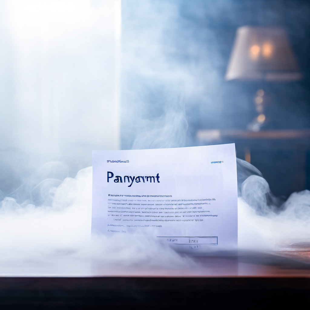 불명확한 지급 기준으로 인한 운영상의 결함을 상징하는 이미지로, 안개에 가려져 흐릿한 법률 문서와 그 위에 떠 있는 커다란 물음표를 통해 문제의 모호함을 설명하는 그림.