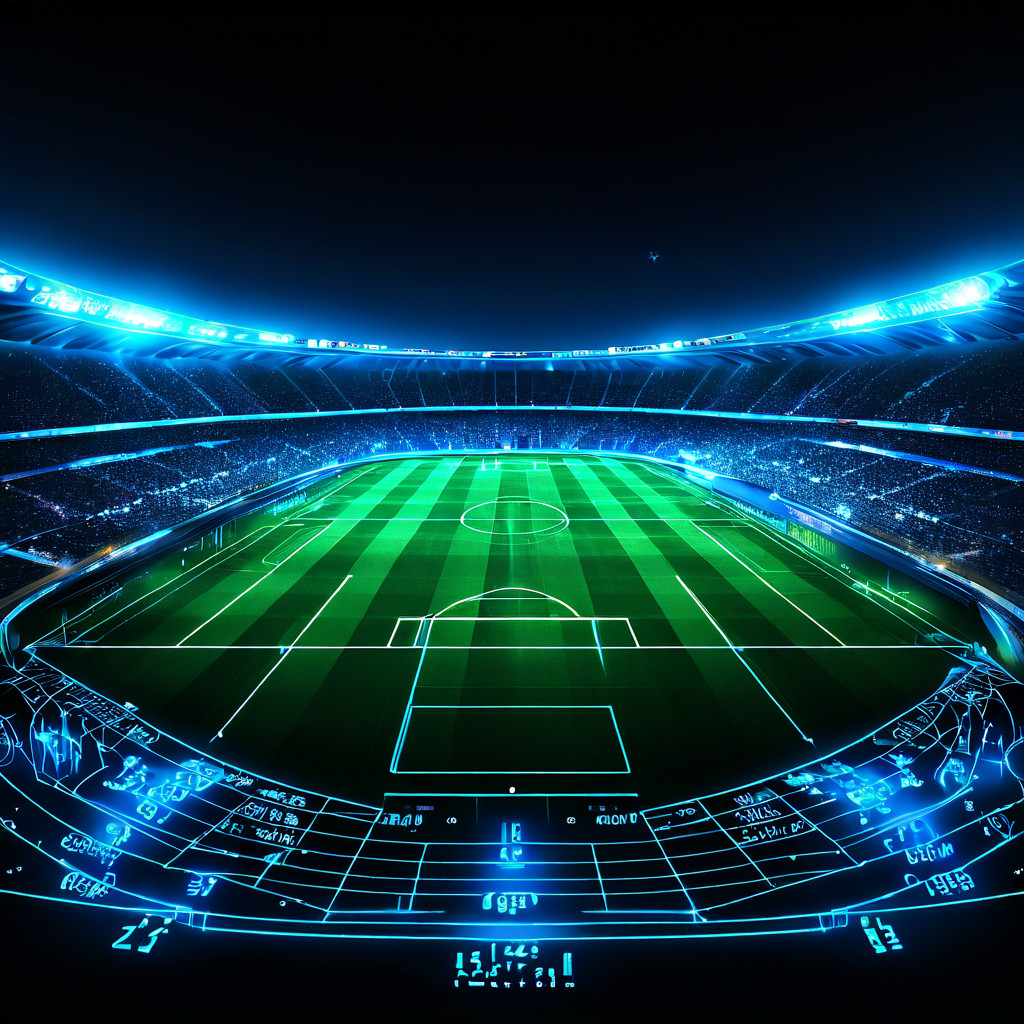 코너킥 상황의 축구 경기장 위로 복잡한 데이터와 전술 다이어그램이 펼쳐지며, 데이터 기반의 정교한 스포츠 승부 예측과 베팅 전략 수립 과정을 시각적으로 보여주는 이미지.