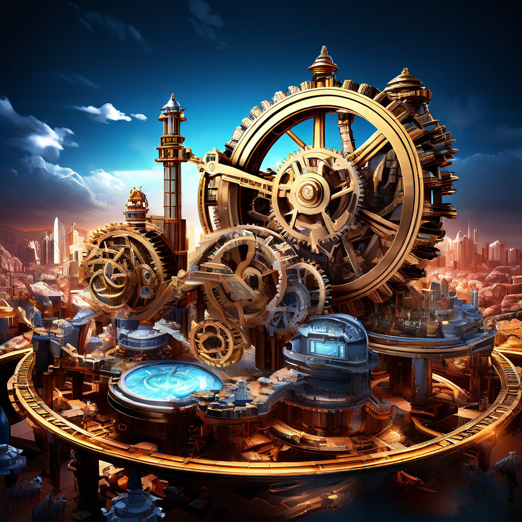 세계 지도 위에 놓인 복잡한 톱니바퀴 기계를 통해 글로벌 게임 산업의 대륙 간 레이턴시 및 시간 지연을 야기하는 구조적 요인들을 설명하는 이미지.