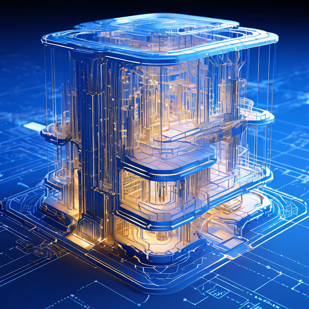 안정적인 코어를 중심으로 모듈형 구조가 확장되며 시스템의 확장성과 성장 가능성을 상징적으로 보여주는 미래 기술 설계도 이미지.