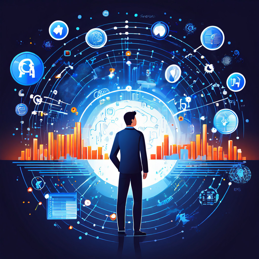 데이터 분석 전문가가 정확한 인사이트를 도출하기 위해 복잡한 데이터 그래프와 주변에 떠다니는 다양한 변수들을 심도 있게 분석하는 장면을 보여주는 이미지.