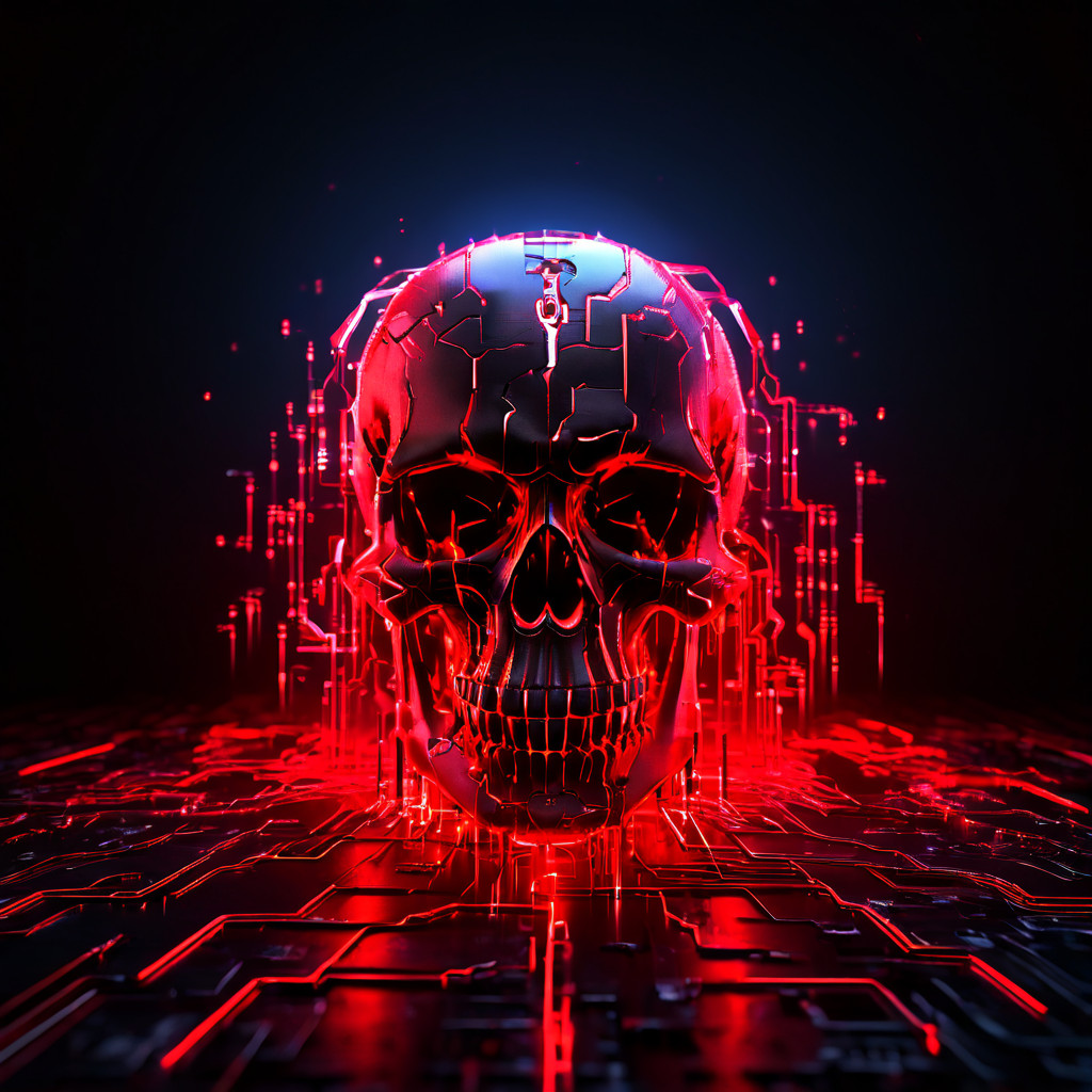 연결 해제된 암호화폐 지갑에 남은 잔존 데이터의 유출 위험을 경고하는 이미지로, 끊어진 디지털 체인에서 흘러나온 데이터 조각들이 해킹 위험을 상징하는 불길한 해골을 그리고 있다.