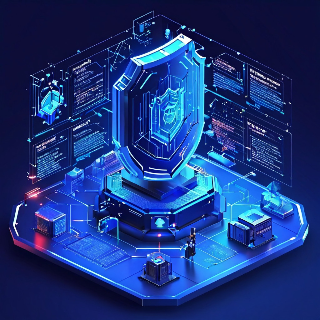 크리덴셜 스터핑 봇 공격으로부터 사용자 계정을 보호하는 다계층 사이버 보안 아키텍처의 전략적 설계도를 입체적으로 시각화하여 보여주는 그림.