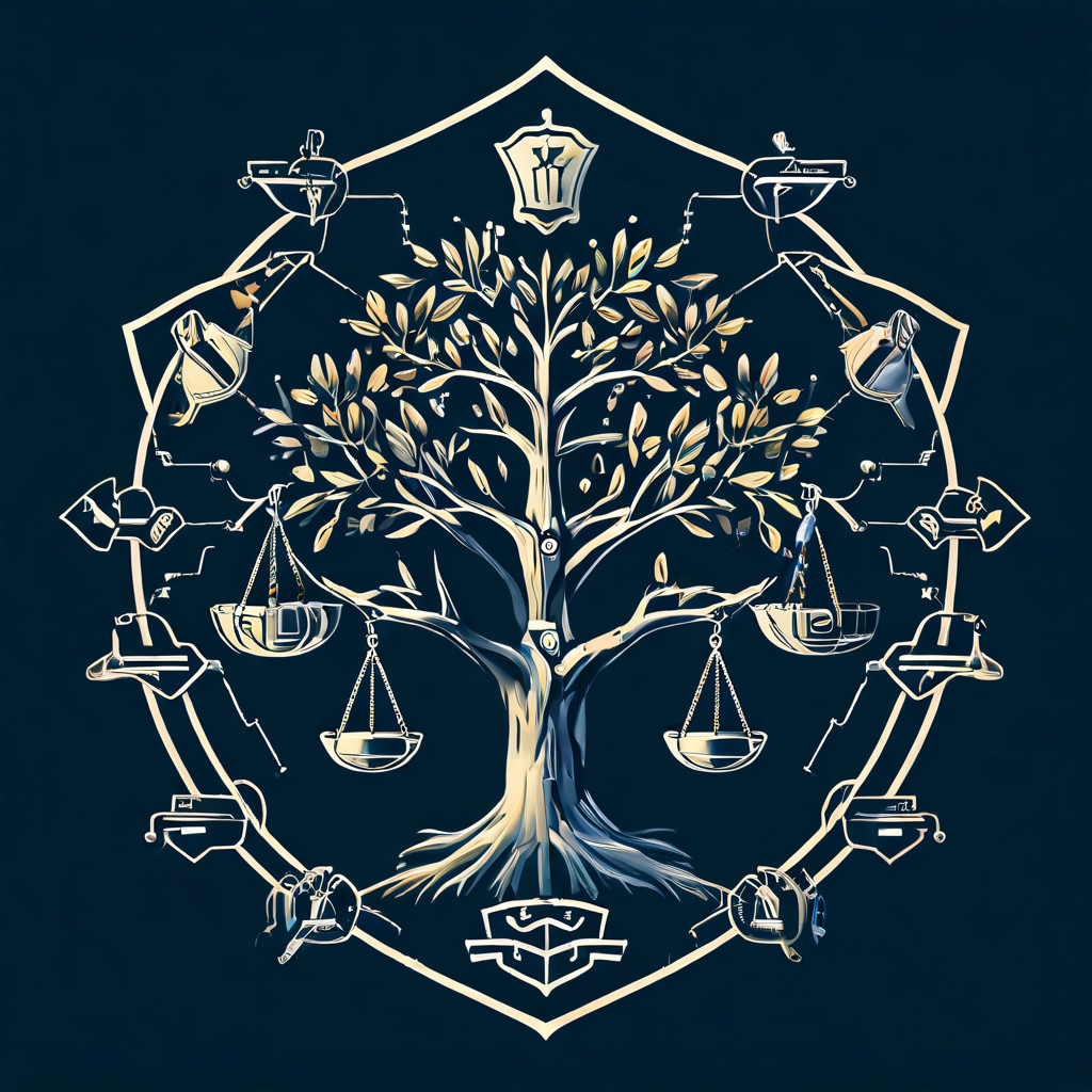 사용자 전략이 법적 권리와 운영 권리로 세분화되는 전략 분기 구조를 보호막과 기어 아이콘에 체크 표시를 하여 시각화한 전략적 권한 분류 플로우 차트