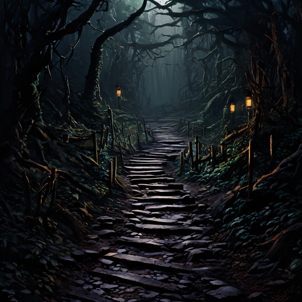 지체된 행동이 초래할 수 있는 보이지 않는 위험을 상징적으로 드러내는, 위험 표지판과 숨겨진 함정이 있는 가파르고 위험한 길을 표현한 이미지입니다.