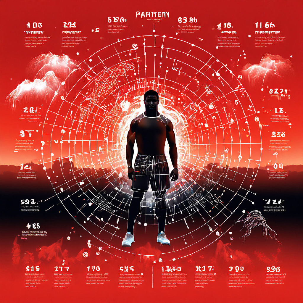 기상 데이터 분석을 통해 운동장의 선수들에게 영향을 미치는 비, 바람, 더위와 같은 다양한 기상 변수들이 복잡하게 연결된 네트워크를 시각화한 인포그래픽 이미지입니다.