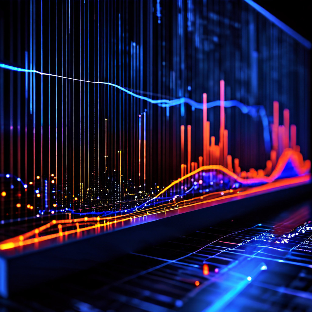 데이터 분석 대시보드에서 평균선과 중앙값선이 빛나는 통계 그래프 상에서 서로 다른 방향으로 발산하며 평행 분석 결과를 시각화한 모습을 보여줍니다.