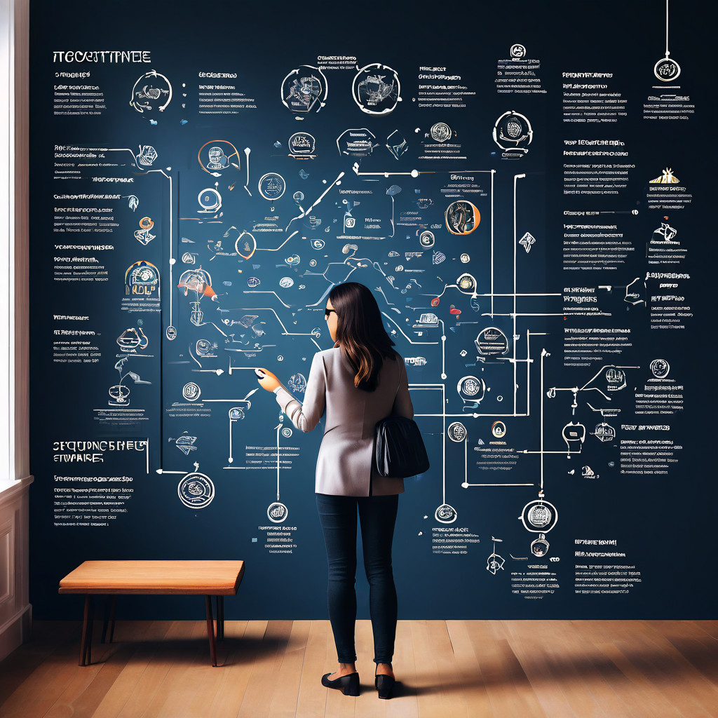 복잡한 정책 변경 사항을 다양한 이해관계자에게 명확하게 전달하기 위해 디자이너가 시각적 로드맵을 제작하고 있는 모습을 담은 이미지입니다.