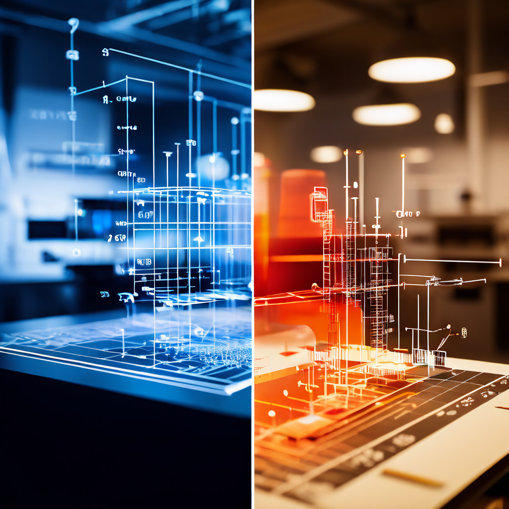 보정과 교정의 과정을 시각적으로 표현한 이미지로, 왼쪽의 흐릿하고 노이즈가 많은 과학 이미지가 오른쪽에서 선명하고 대비가 뚜렷한 상태로 변환되는 과정을 기술적 도식과 화살표를 통해 설명합니다.