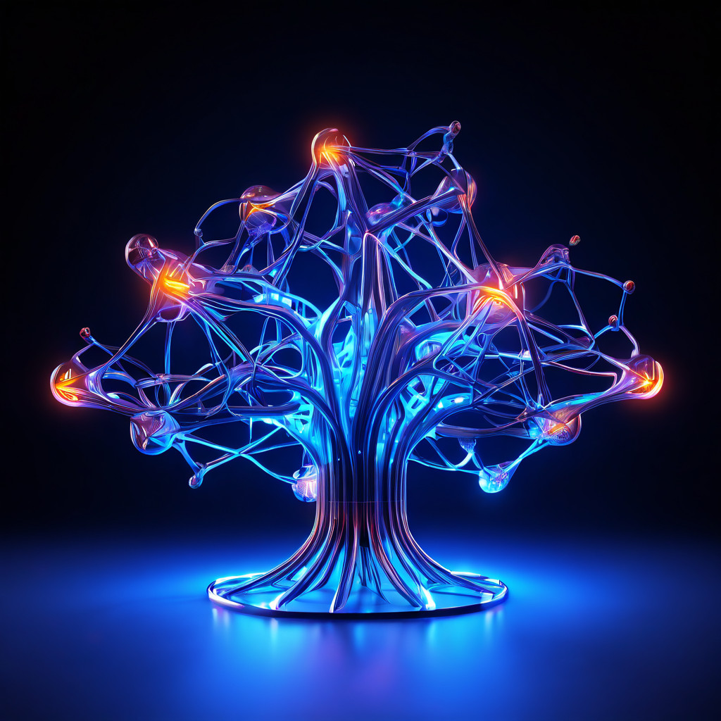 3차원 신경망 모델이 복잡하게 연결된 노드와 선들이 최적화된 단일 구조로 합쳐지며 인공지능의 효율적인 정보 처리 과정을 시각적으로 표현한 이미지입니다.