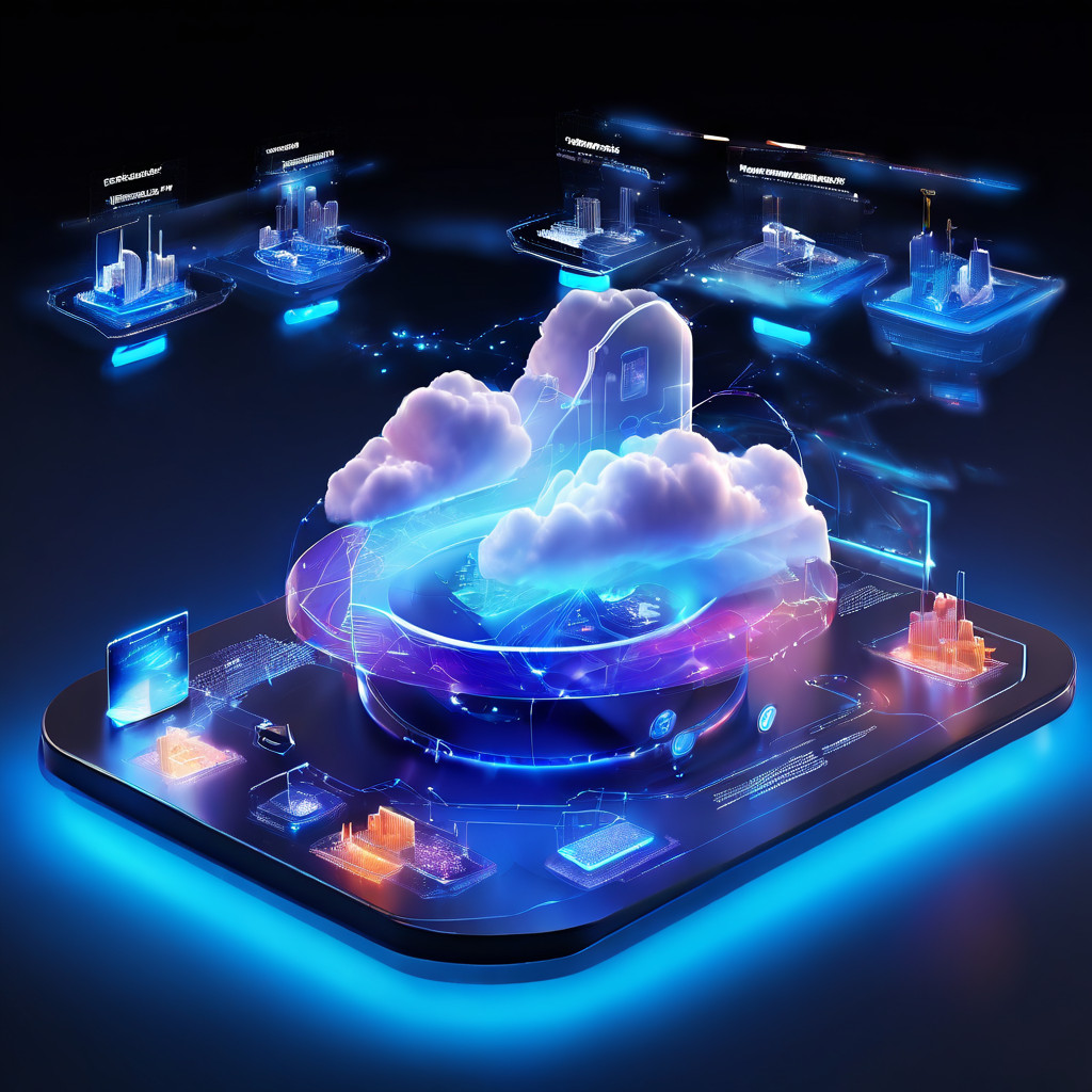 Abstract digital platform visualization showing position and action order visibility through connected cloud layers.