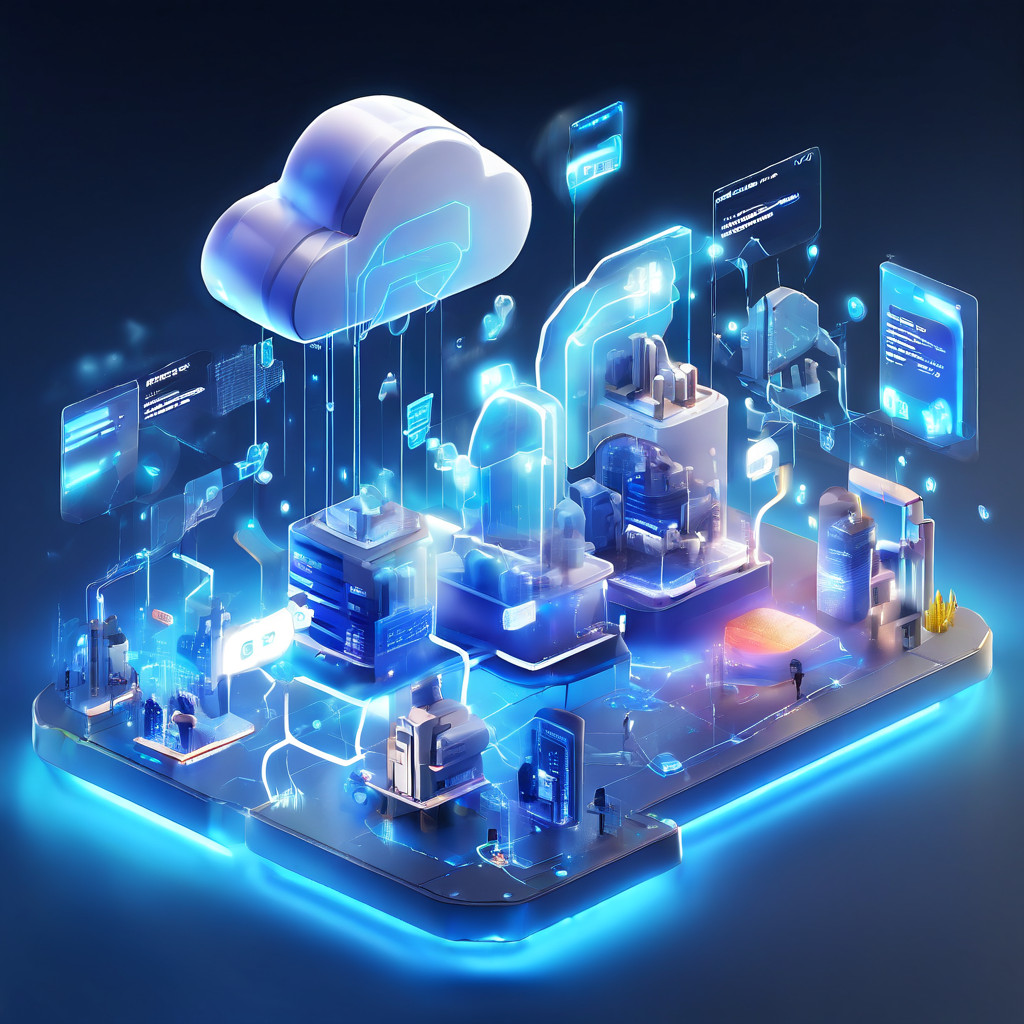 Connected cloud layers, data flow, and reward conditions visualized in a premium online service platform interface.