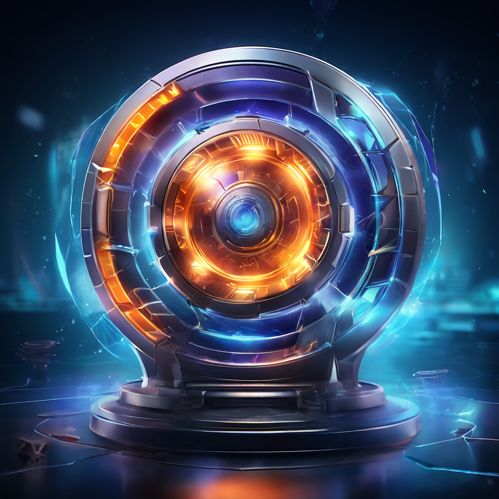 Futuristic digital interface showing a point event link in a slot game broadcast platform with layered glow and secure data flow.